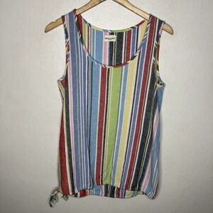 Bridge And Burn Stripe Linen Blend Tank Top Side Tie Multicolor Women's Medium